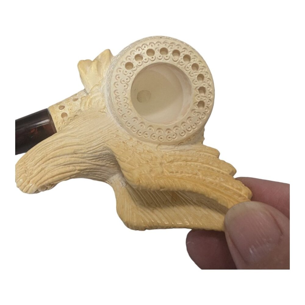 Vintage Hand-Carved Meerschaum Eagle Head Wings Tobacco Pipe With Case Unused - Picture 12 of 13